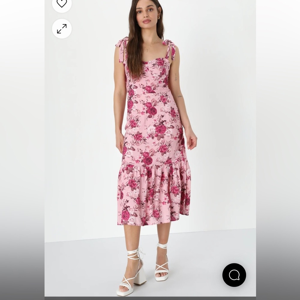 Worn once pink floral midi dress